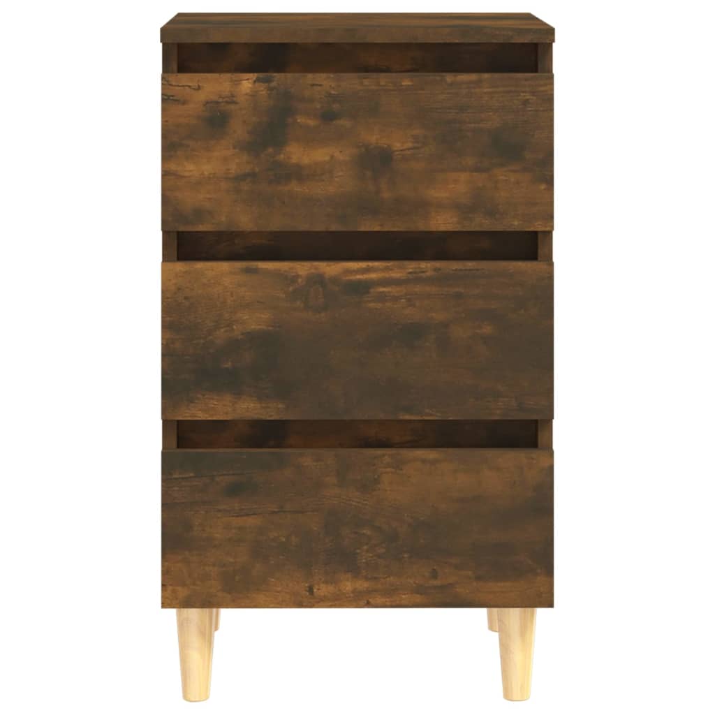 Table de chevet avec pieds en bois solide Chêne fumé 40x35x69cm