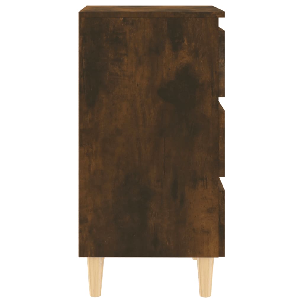 Table de chevet avec pieds en bois solide Chêne fumé 40x35x69cm