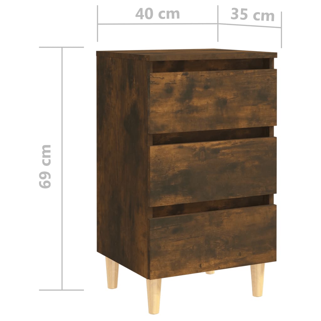 Table de chevet avec pieds en bois solide Chêne fumé 40x35x69cm