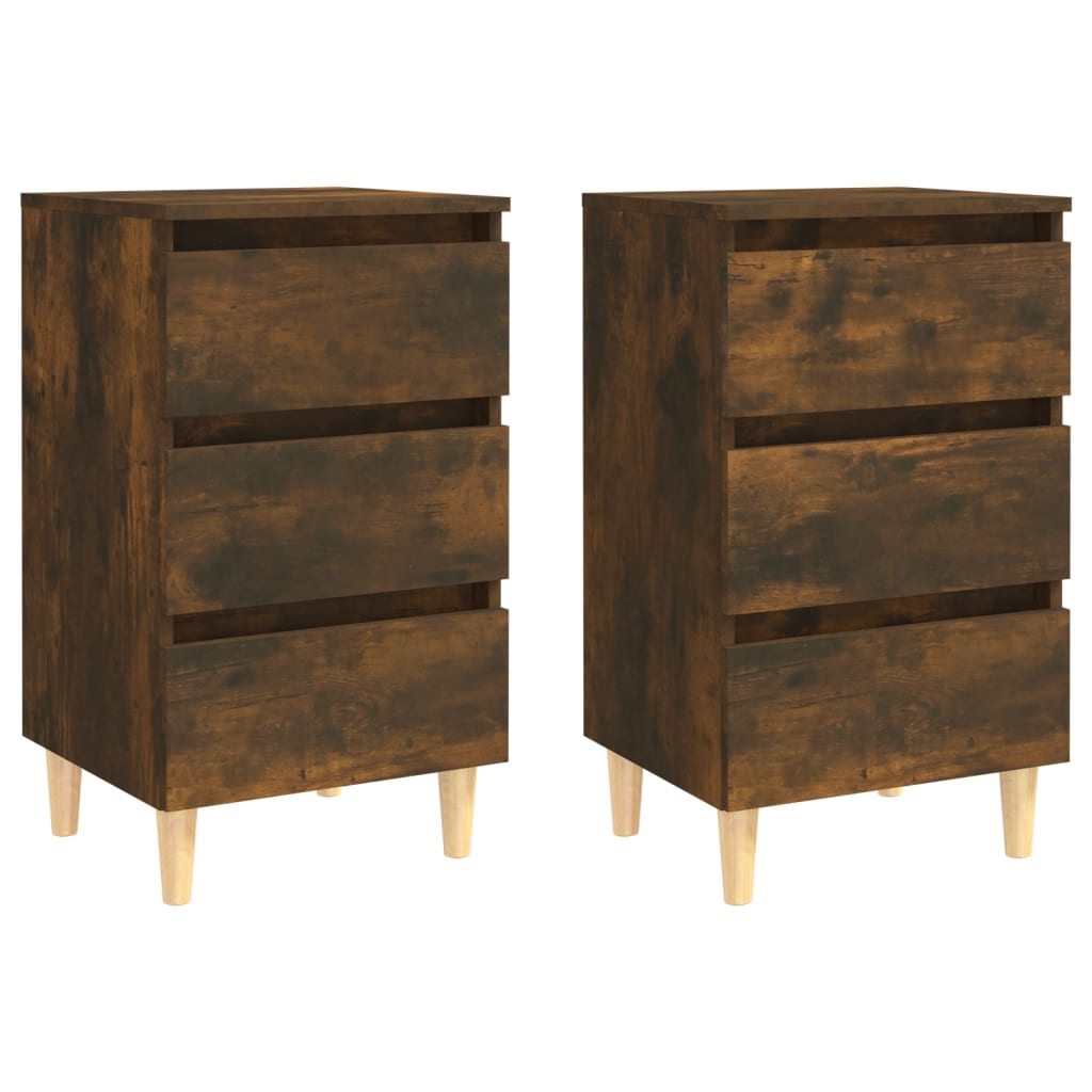 Tables de chevet et pieds en bois 2 pcs Chêne fumé 40x35x69 cm