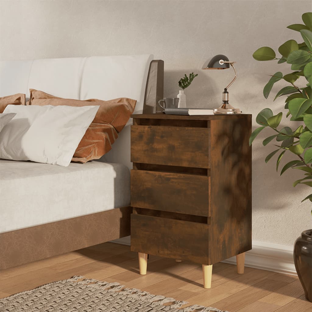 Tables de chevet et pieds en bois 2 pcs Chêne fumé 40x35x69 cm