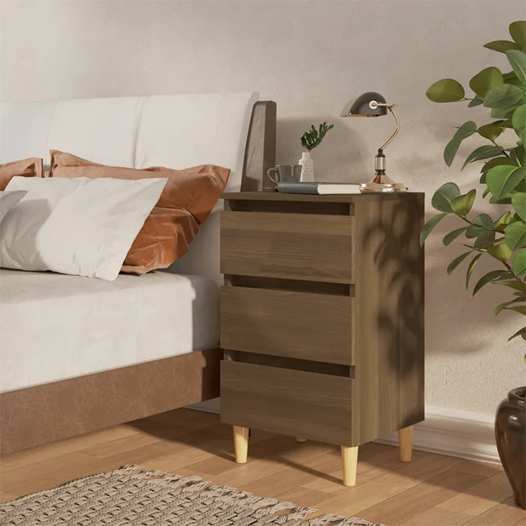 Table de chevet avec pieds en bois Chêne marron 40x35x69 cm