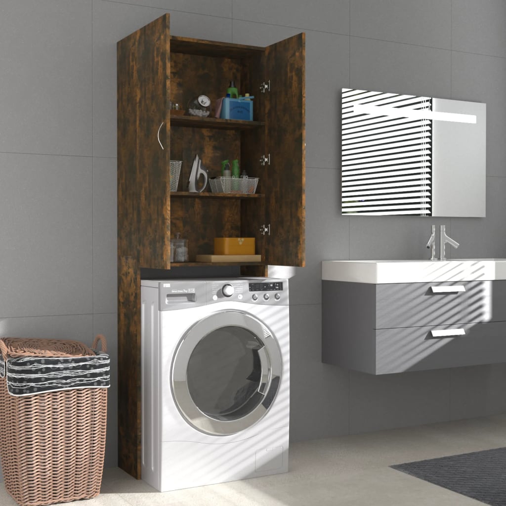 Meuble pour machine à laver Chêne fumé 64x25,5x190 cm
