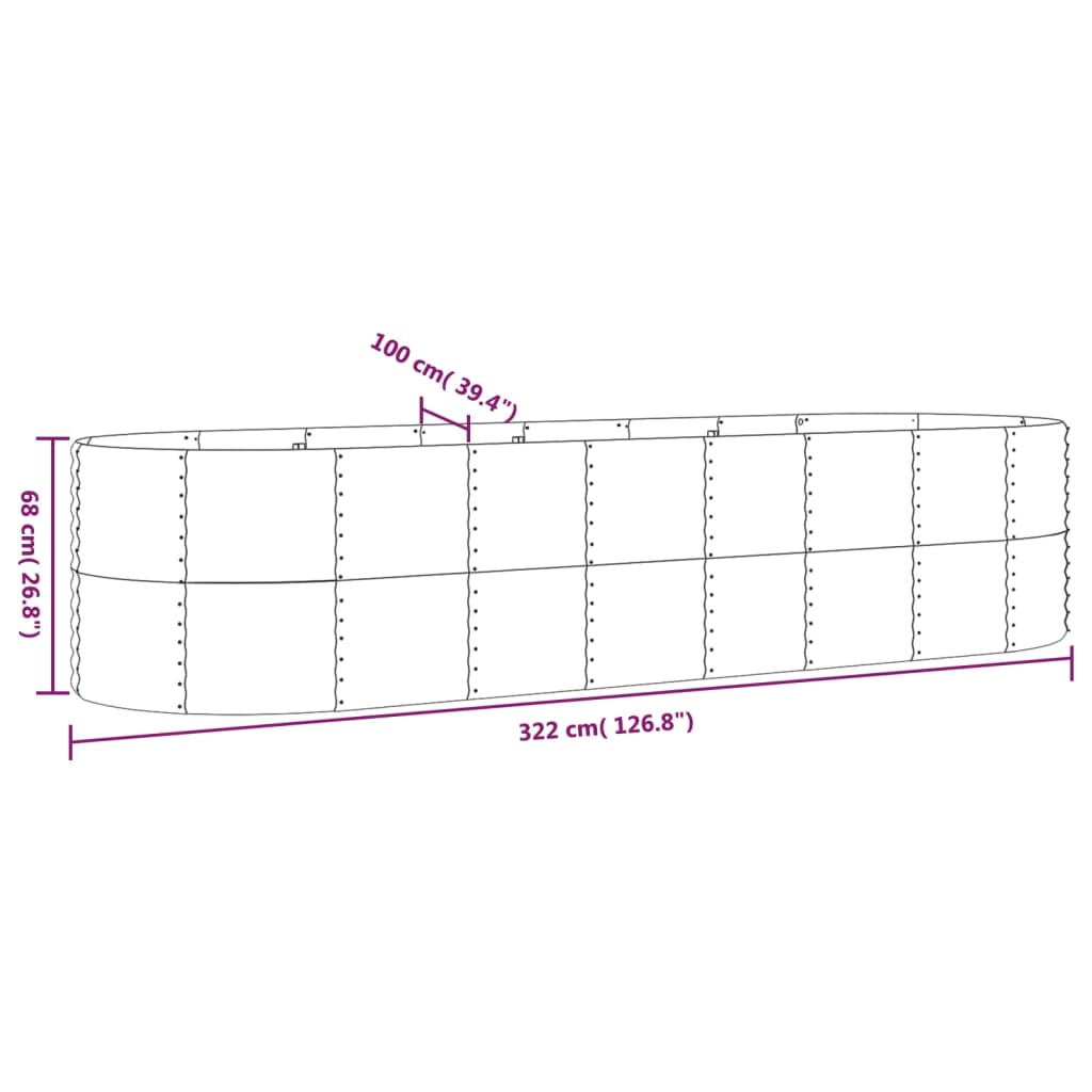 Jardinière Acier enduit de poudre 322x100x68 cm Argenté