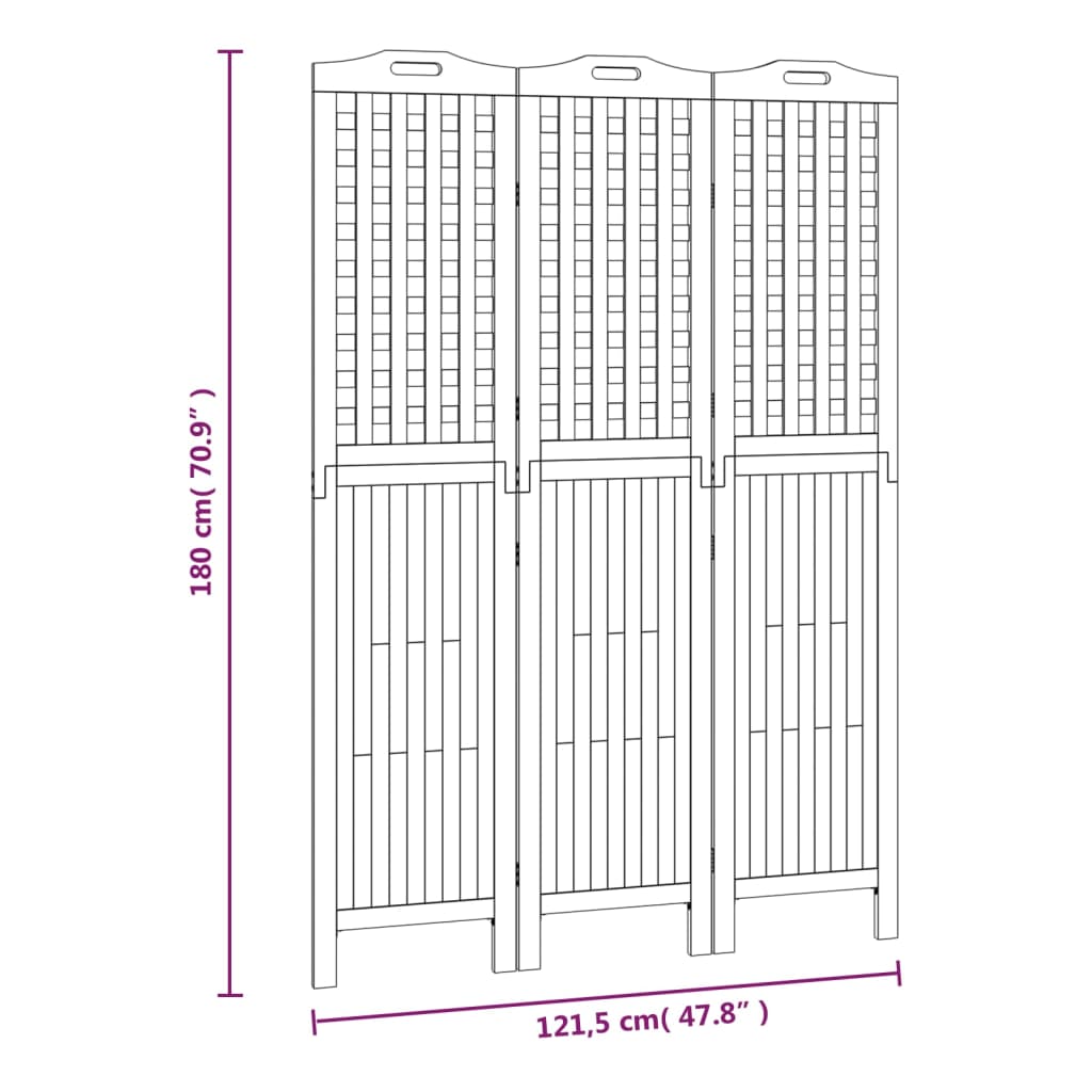 Cloison de séparation 3 panneaux 121,5x2x180 cm Bois d'acacia