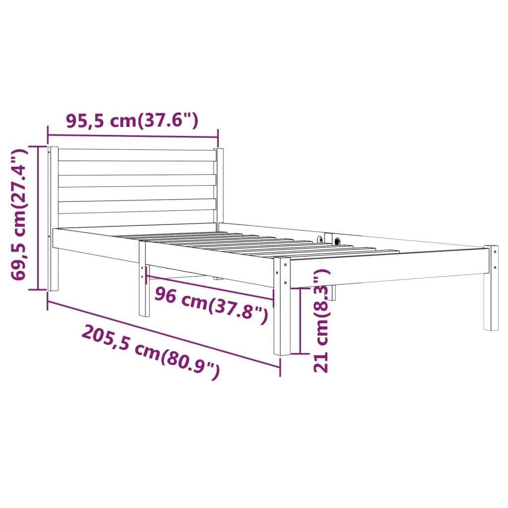 Cadre de lit Bois massif de pin 90x200 cm Blanc