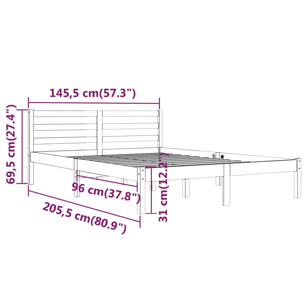 Cadre de lit Bois massif de pin 140x200 cm Blanc