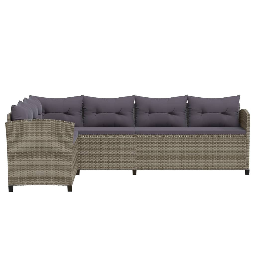 Salon de jardin 6 pcs avec coussins Résine tressée Gris