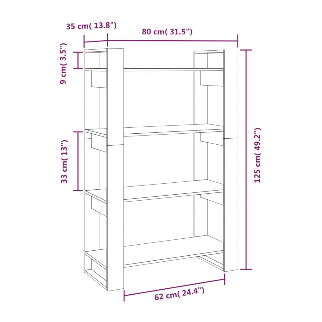 Bibliothèque/Cloison Marron miel 80x35x125 cm Bois massif