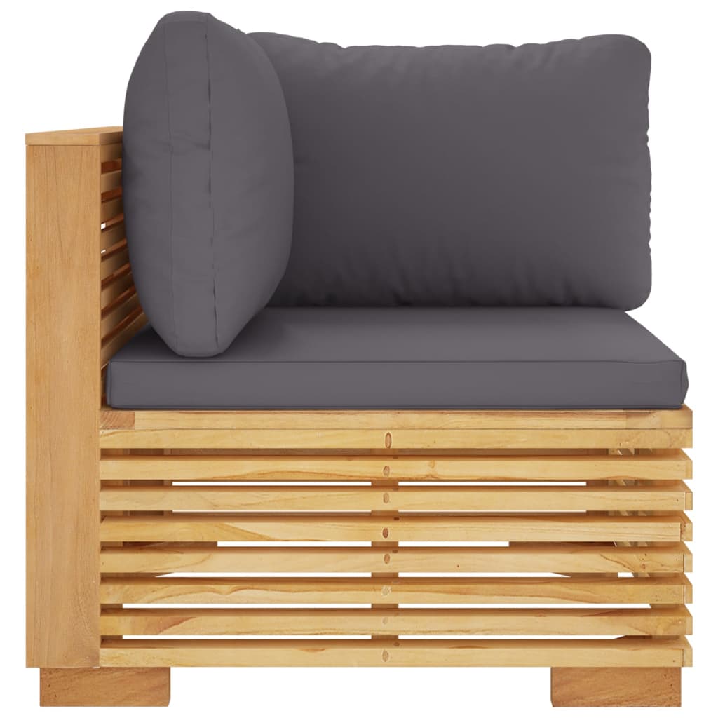 Canapé d'angle de jardin coussins Gris foncé Bois teck massif