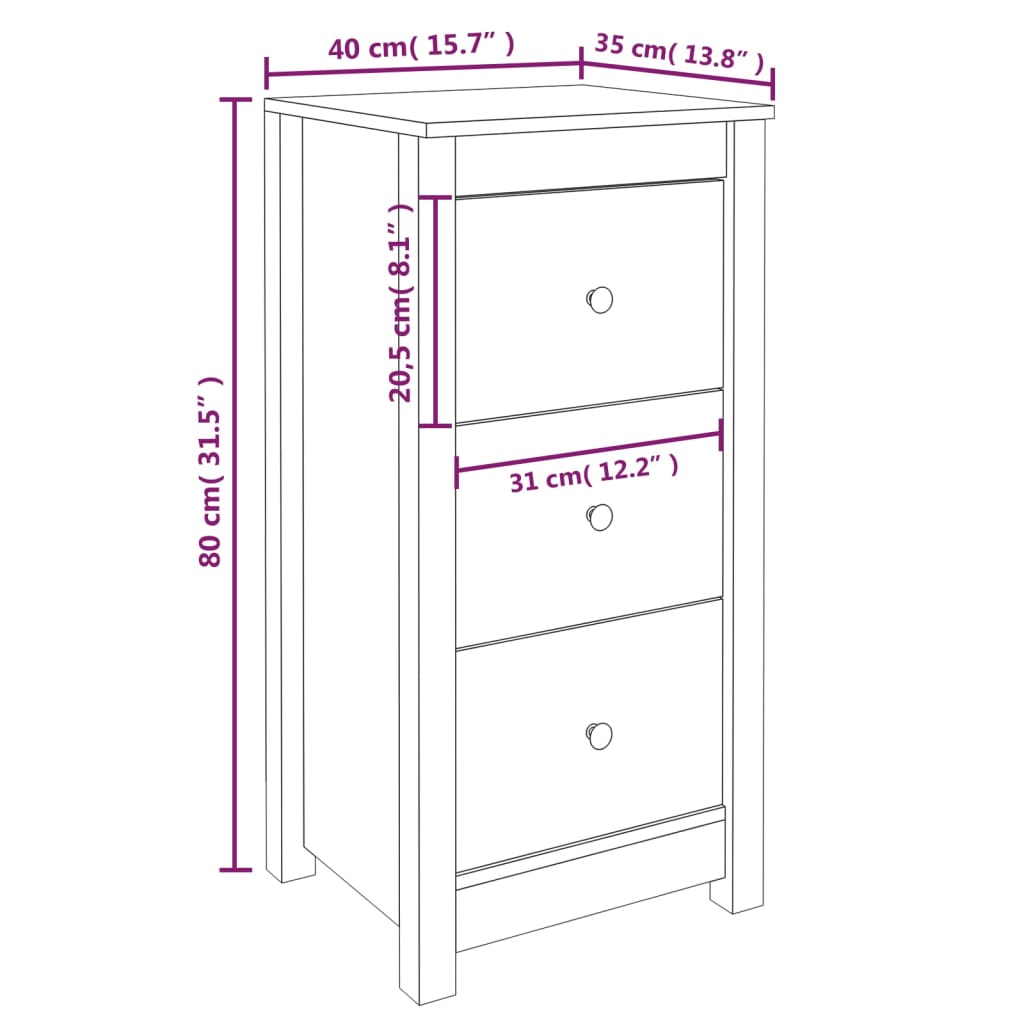 Buffet Marron miel 40x35x80 cm Bois massif de pin
