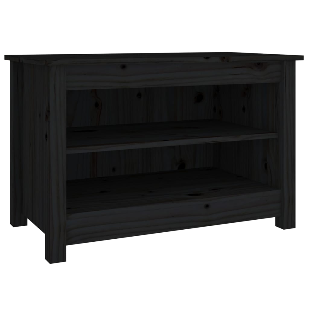 Banc à chaussures Noir 70x38x45,5 cm Bois de pin massif