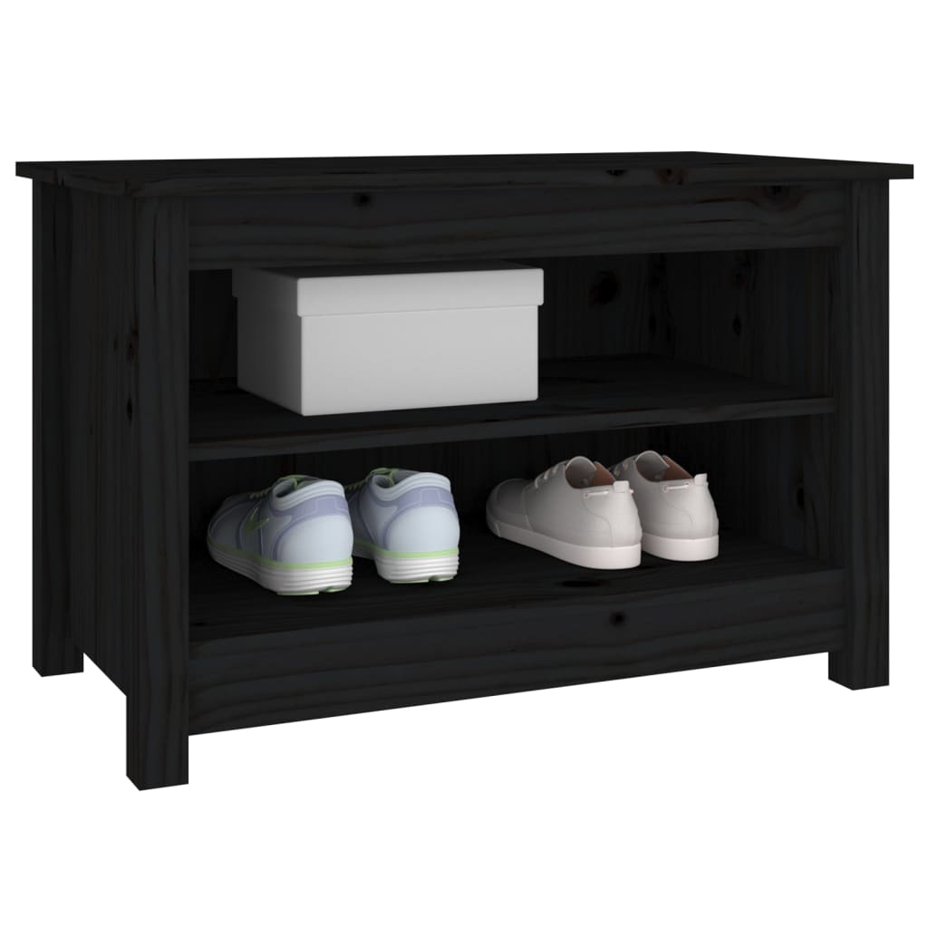 Banc à chaussures Noir 70x38x45,5 cm Bois de pin massif