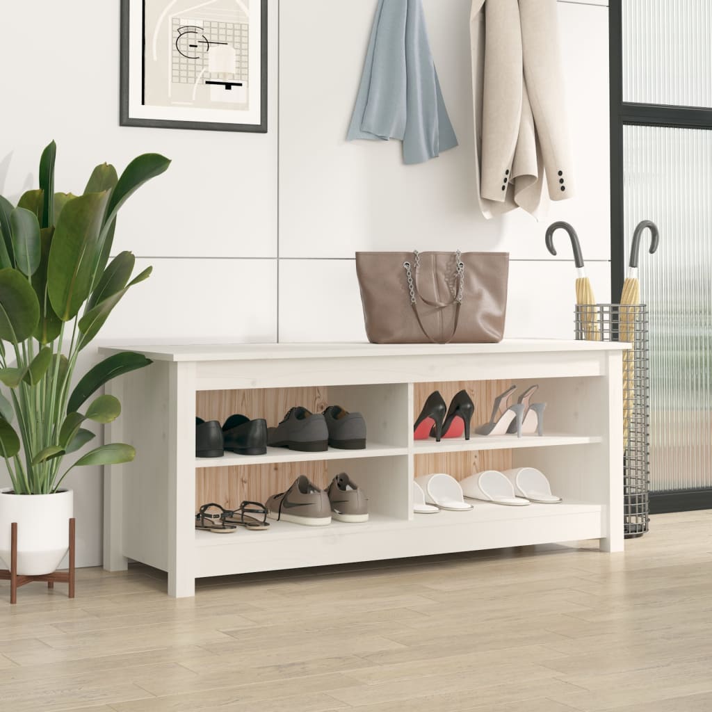 Banc à chaussures Blanc 110x38x45,5 cm Bois de pin massif