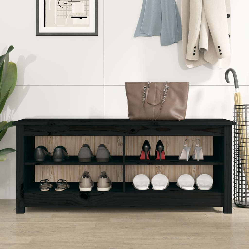 Banc à chaussures Noir 110x38x45,5 cm Bois de pin massif