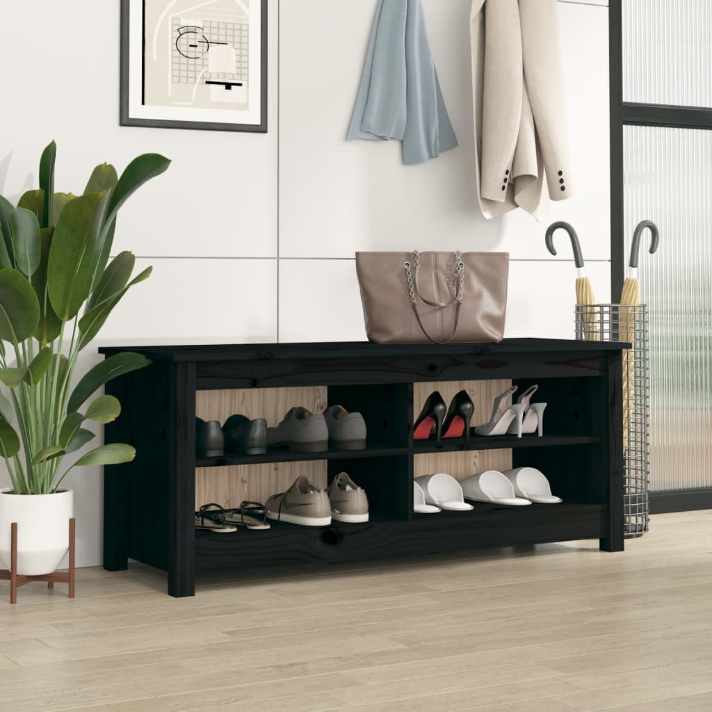 Banc à chaussures Noir 110x38x45,5 cm Bois de pin massif