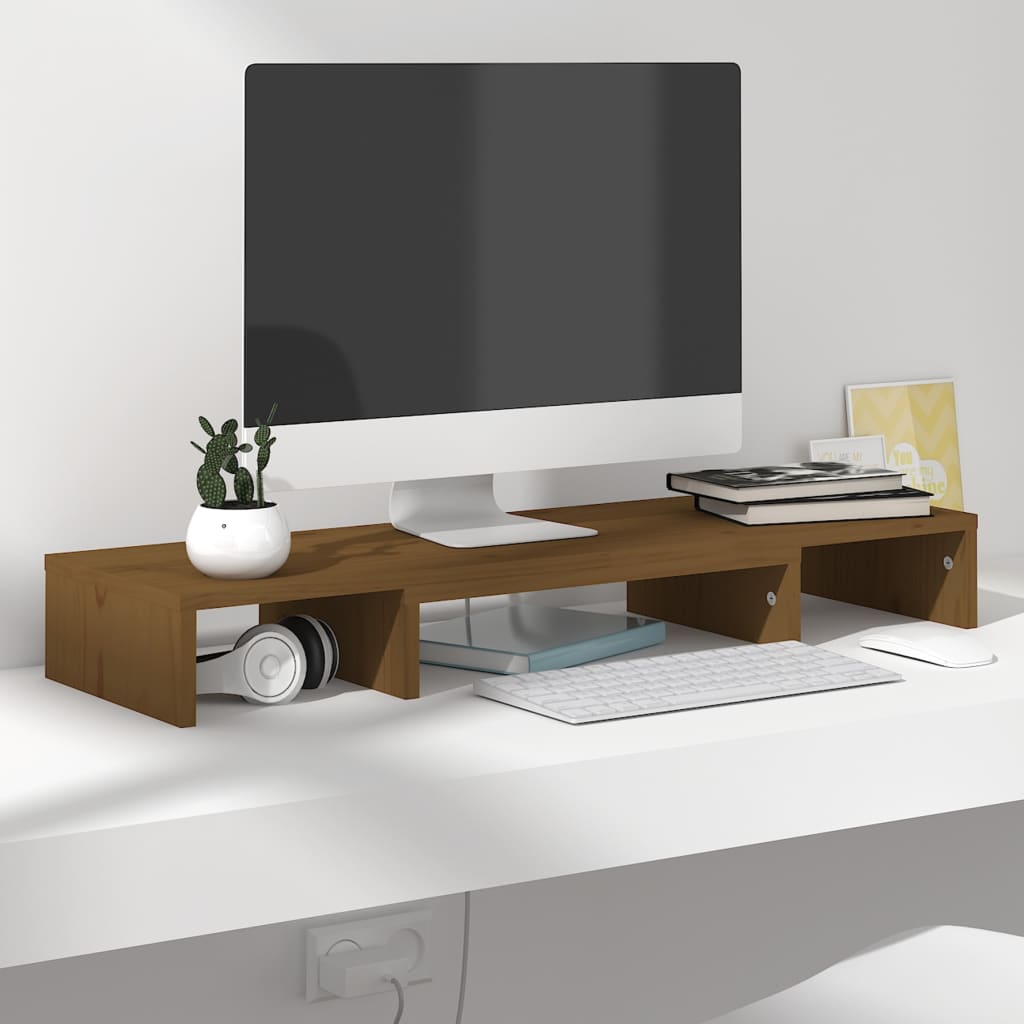 Support de moniteur Marron miel 80x24x10,5 cm Pin solide