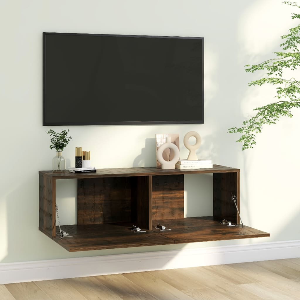 Armoire murale TV Chêne fumé 100x30x30 cm Bois d'ingénierie