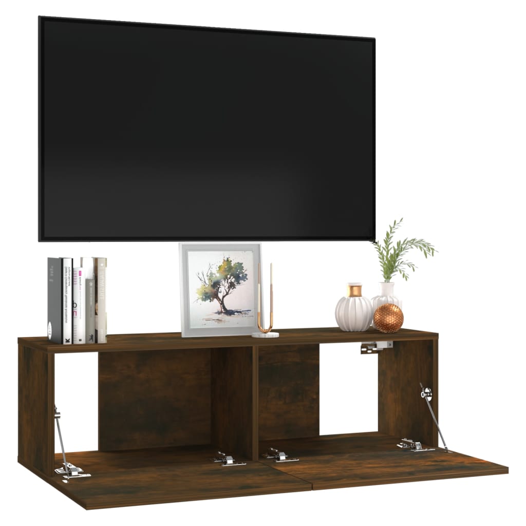 Armoire murale TV Chêne fumé 100x30x30 cm Bois d'ingénierie