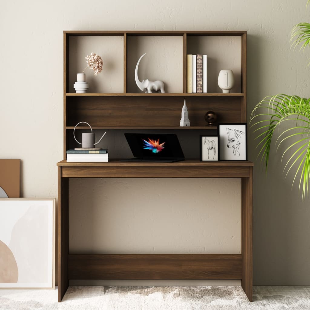 Bureau et étagères Chêne marron 110x45x157 cm Bois d'ingénierie