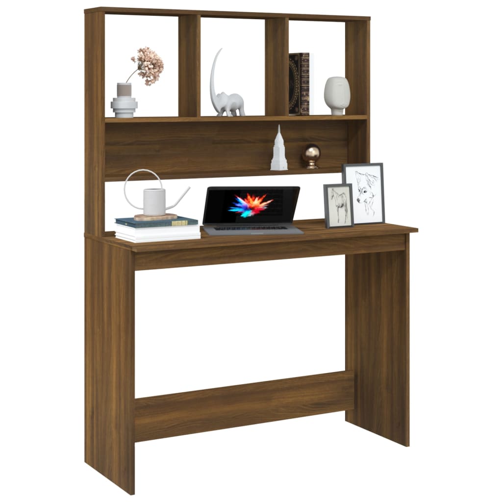 Bureau et étagères Chêne marron 110x45x157 cm Bois d'ingénierie