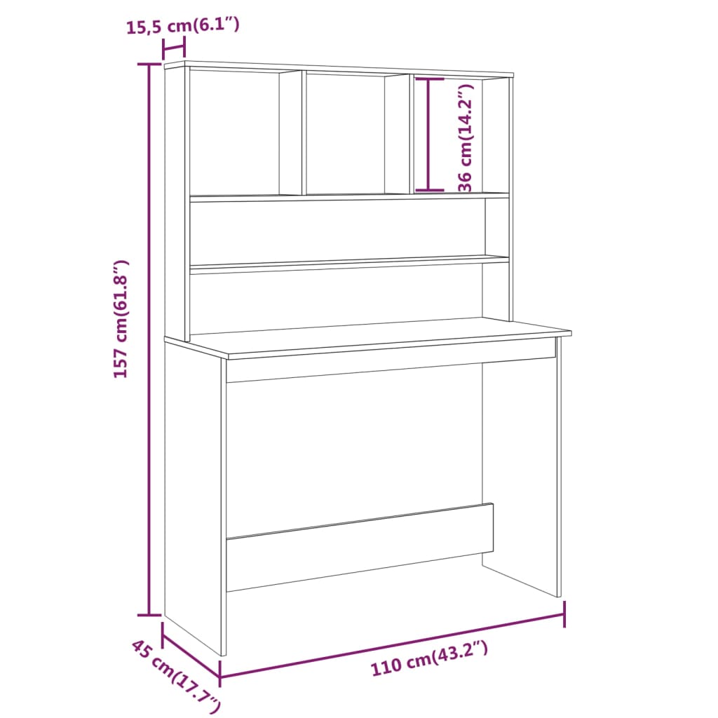 Bureau et étagères Chêne marron 110x45x157 cm Bois d'ingénierie