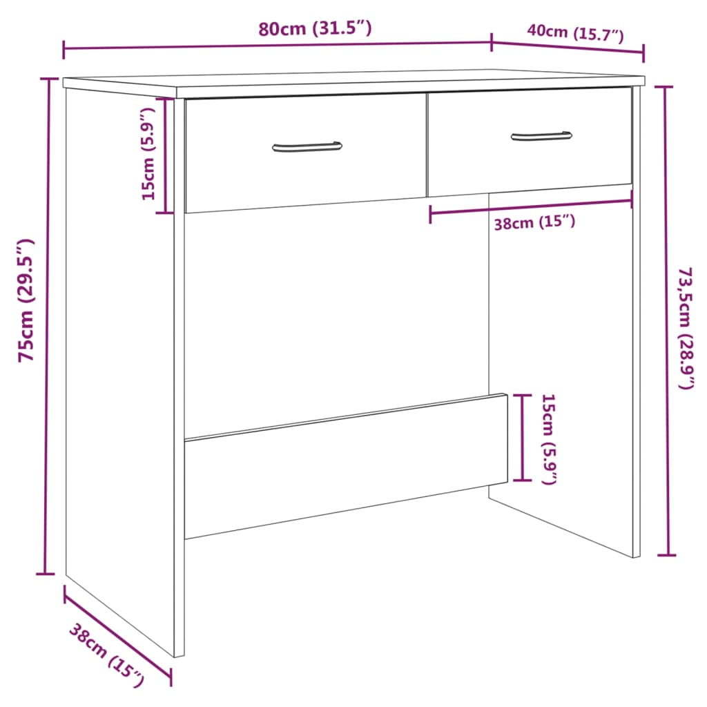 Bureau Chêne fumé 80x40x75 cm Bois d'ingénierie
