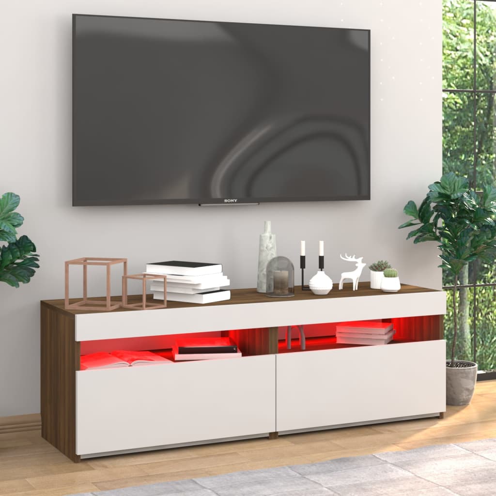 Meubles TV 2 pcs avec lumières LED Chêne marron 60x35x40 cm