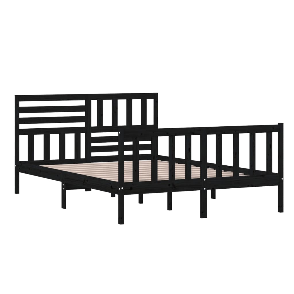 Cadre de lit Noir Bois massif 140x200 cm
