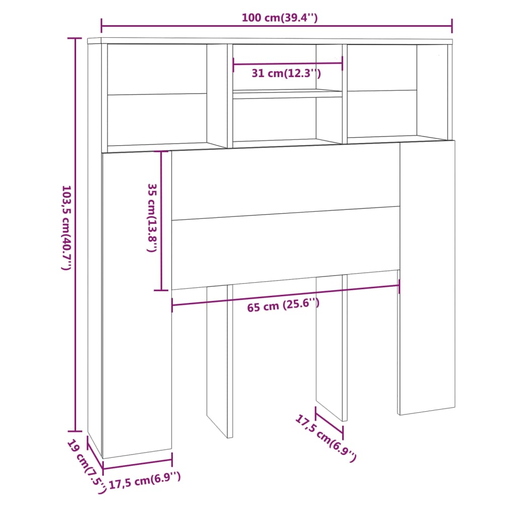 Armoire de tête de lit Noir 100x19x103,5 cm