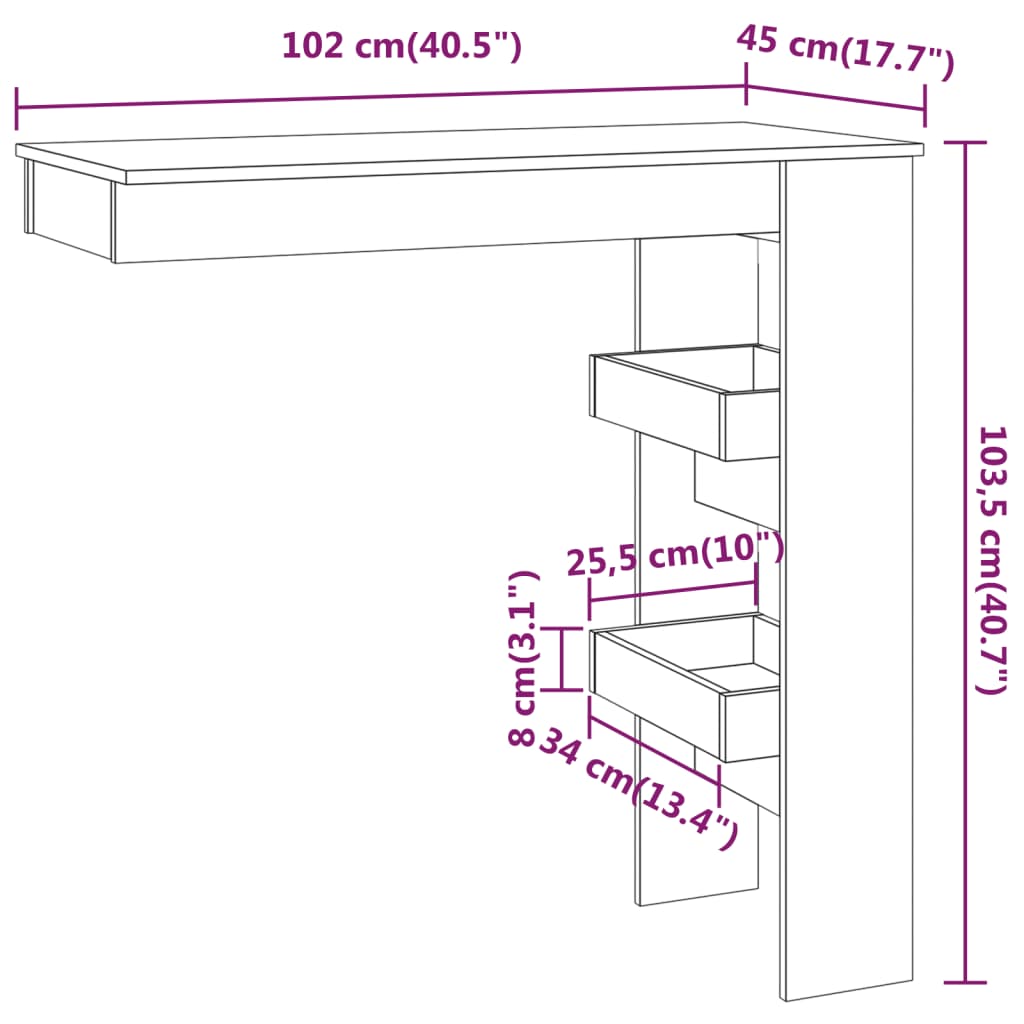 Table bar murale Sonoma gris 102x45x103,5 cm Bois d'ingénierie