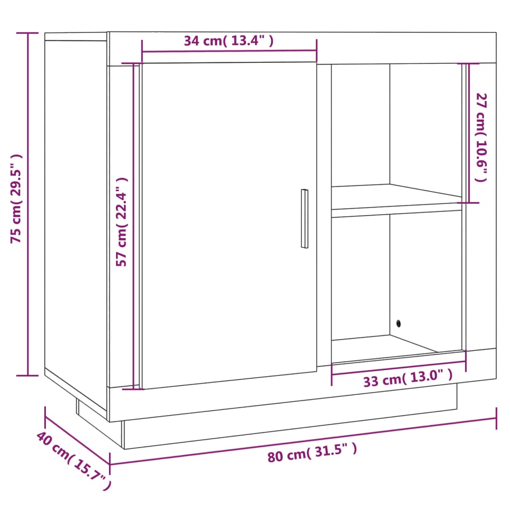 Buffet Chêne marron 80x40x75 cm