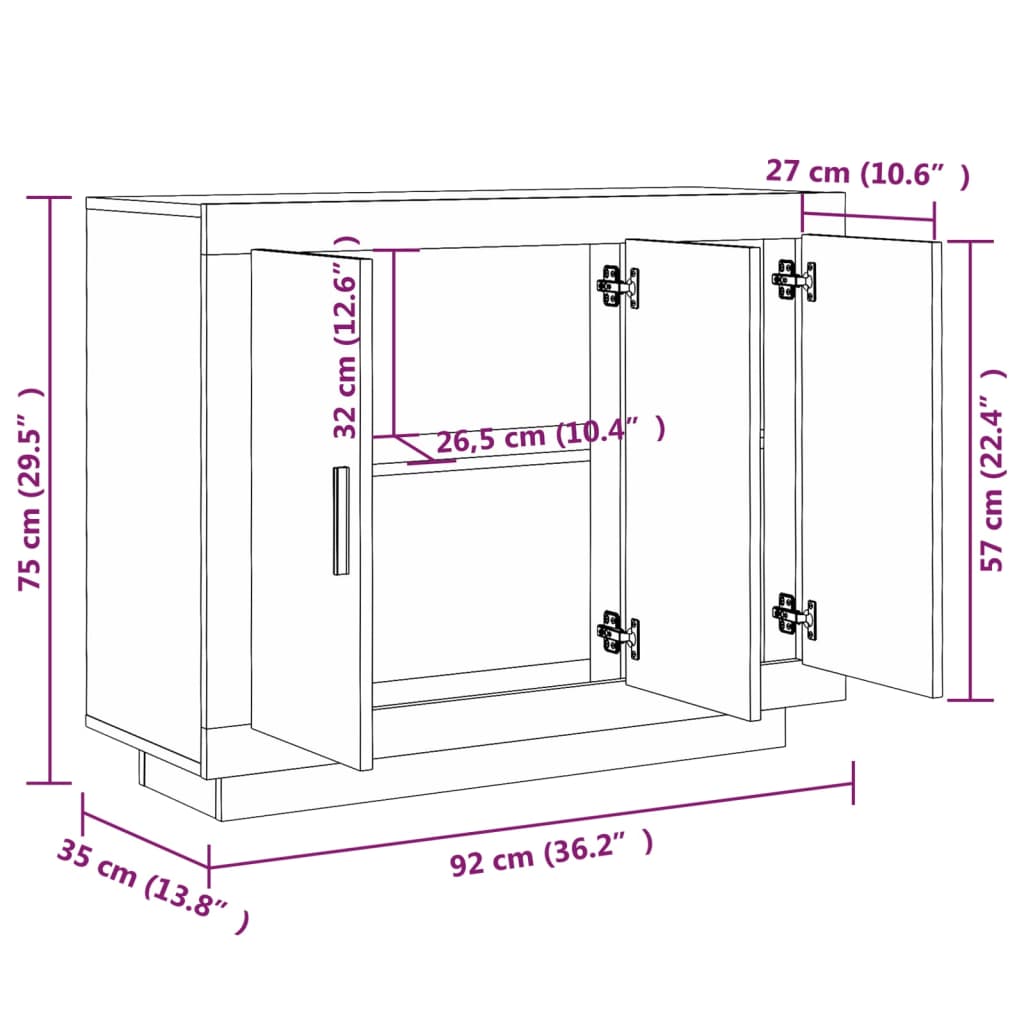 Buffet Chêne marron 92x35x75 cm Bois d'ingénierie