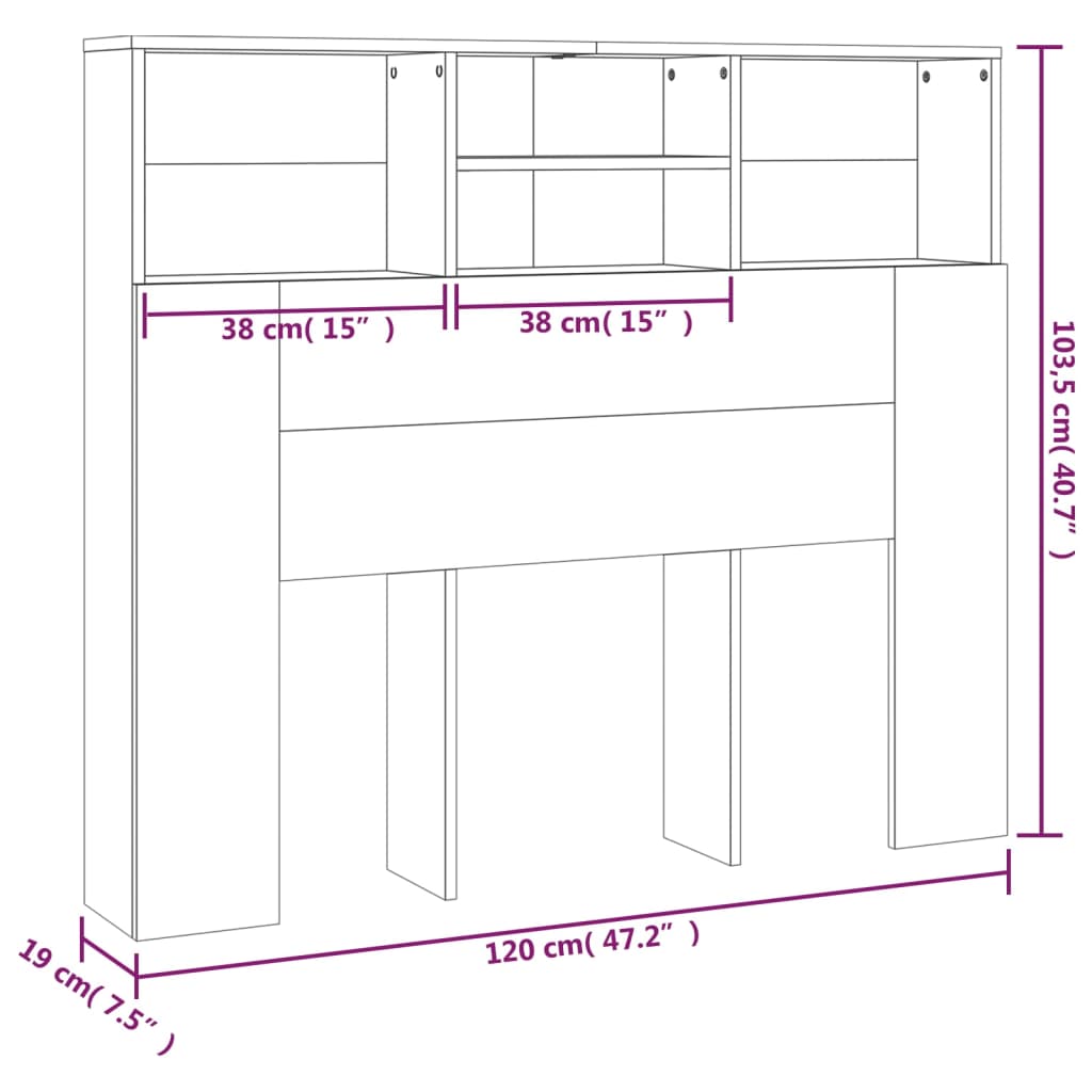Armoire de tête de lit Sonoma gris 120x19x103,5 cm