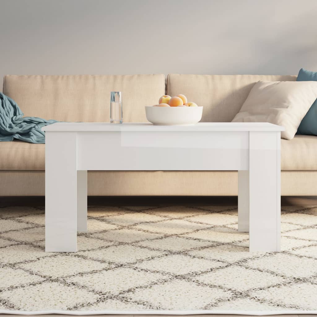 Table basse Blanc brillant 101x49x52 cm Bois d'ingénierie