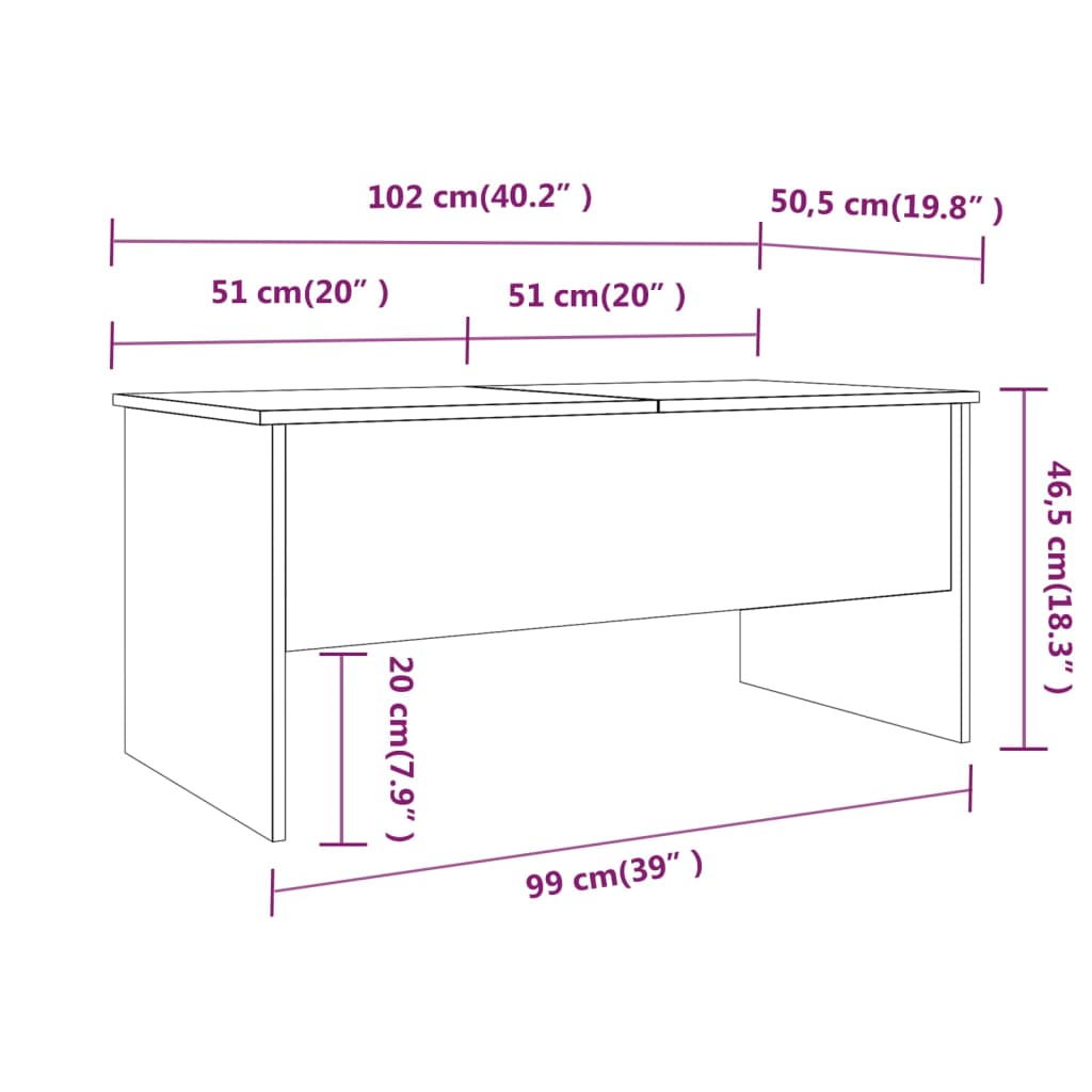 Table basse Noir 102x50,5x46,5 cm Bois d'ingénierie