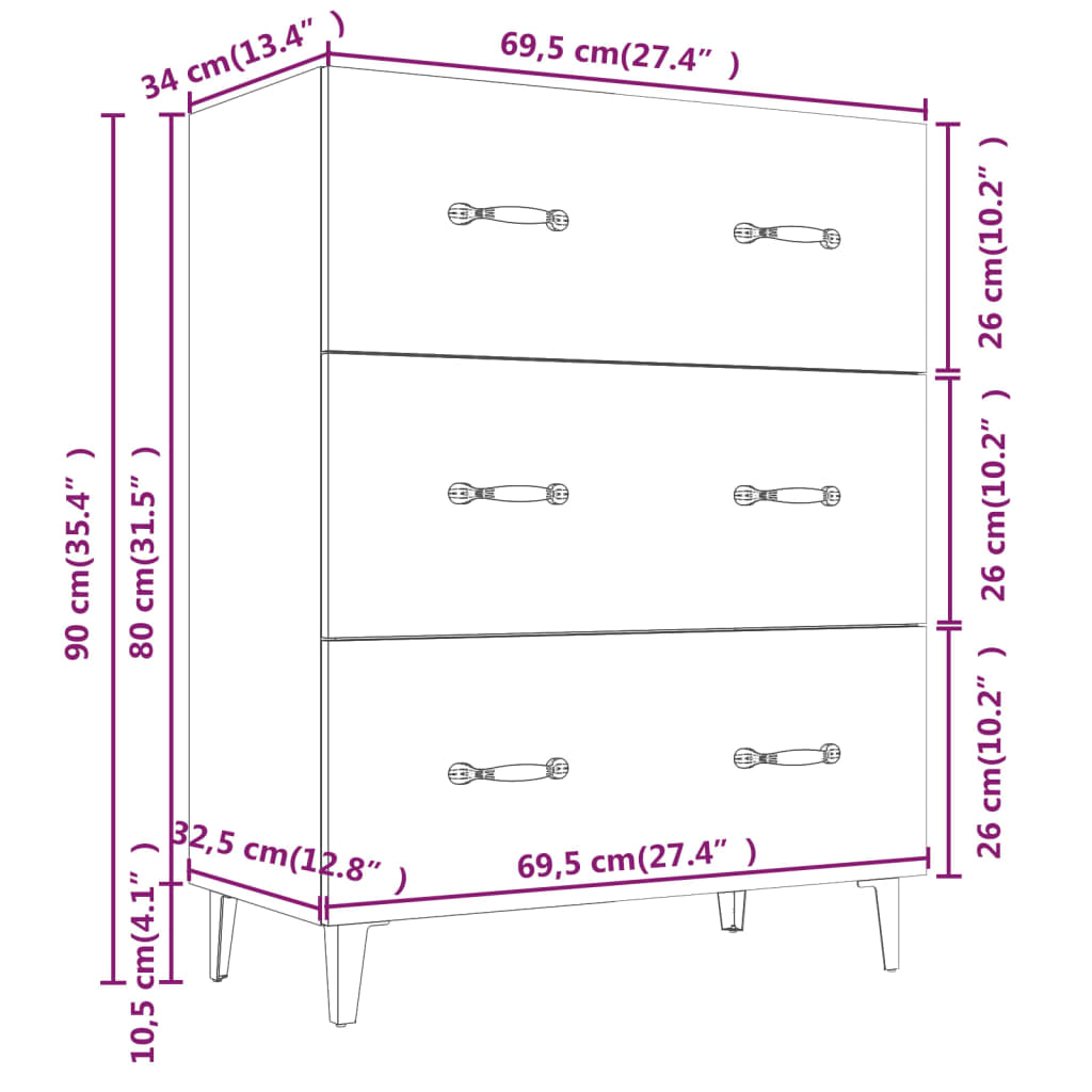 Buffet Chêne marron 69,5x34x90 cm Bois d'ingénierie