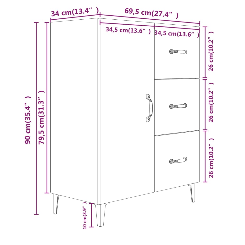 Buffet Chêne fumé 69,5x34x90 cm Bois d'ingénierie