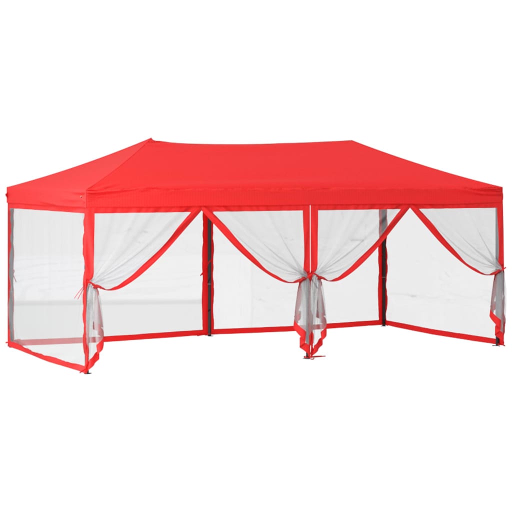 Tente de réception pliable avec parois Rouge 3x6 m