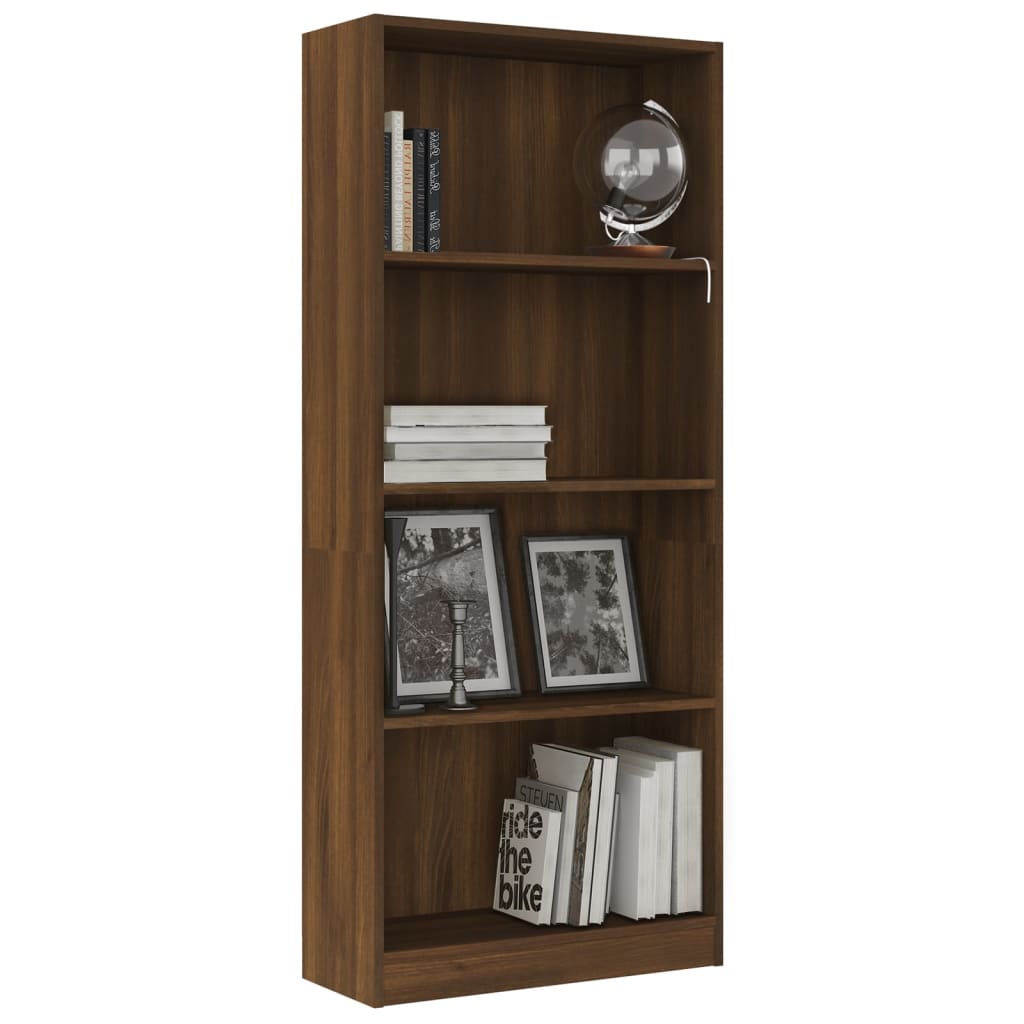 Bibliothèque 4 niveaux Chêne fumé 60x24x142cm Bois d'ingénierie