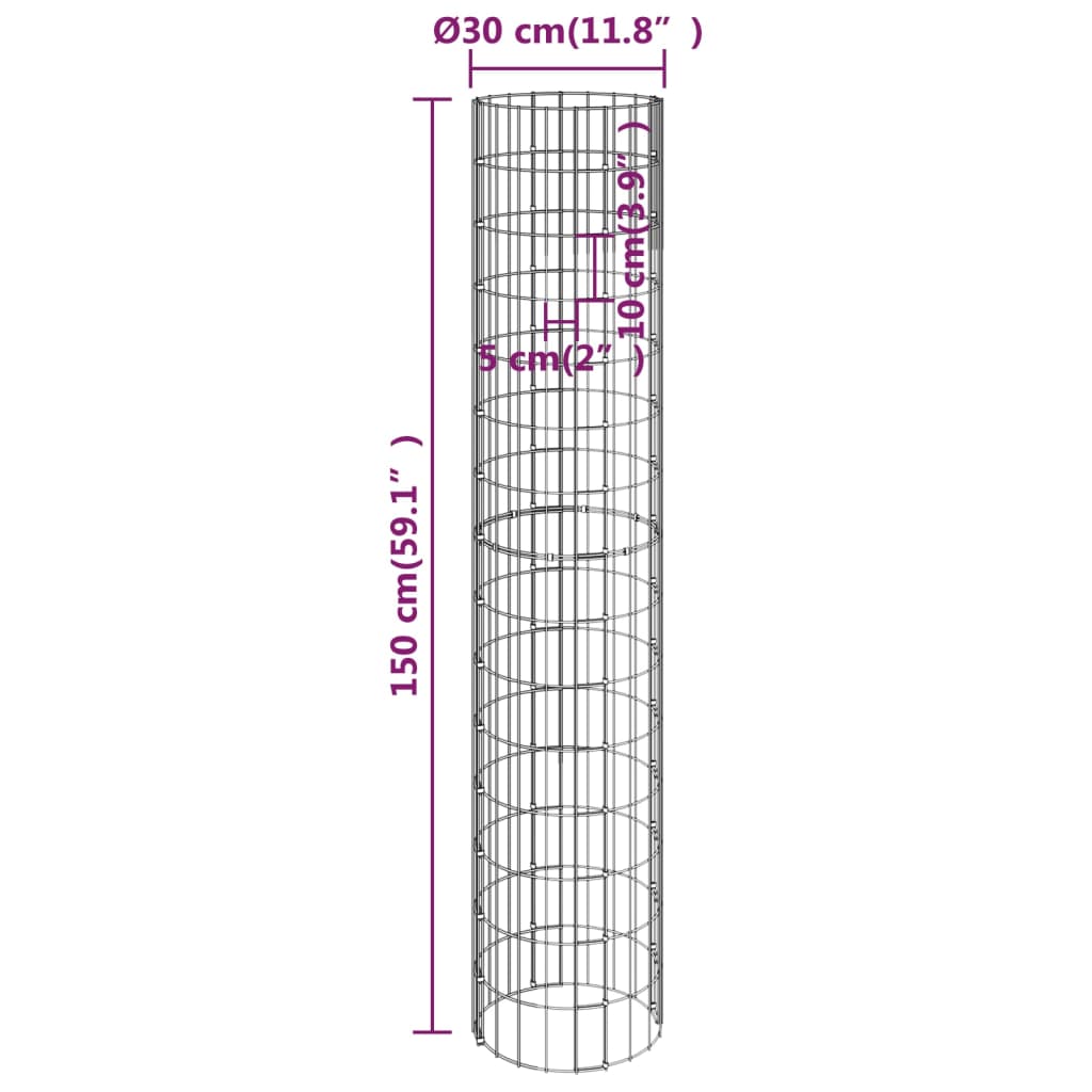 Lit surélevé à gabion circulaire Acier galvanisé Ø30x150 cm