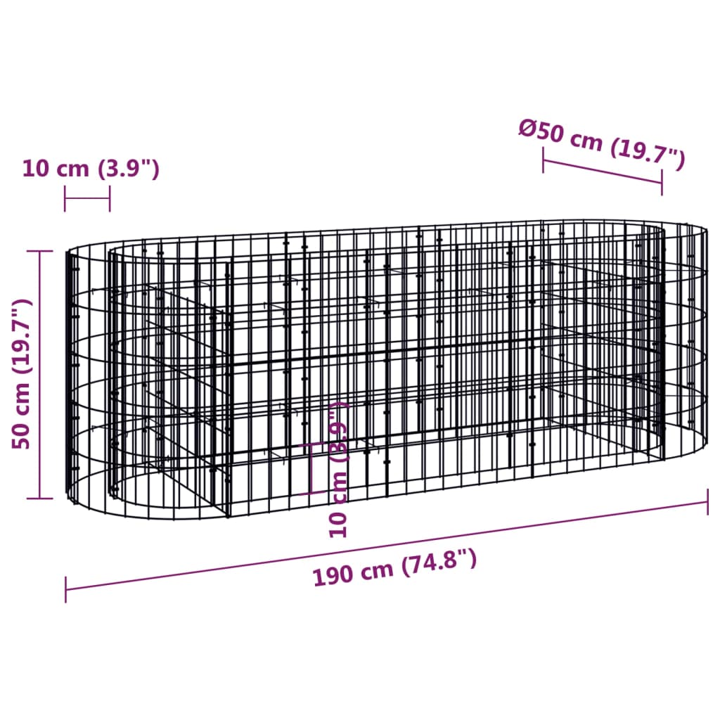 Lit surélevé à gabion Fer galvanisé 190x50x50 cm