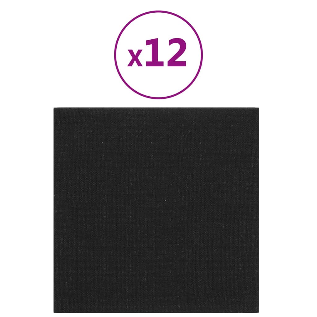 Panneaux muraux 12 pcs Noir 30x30 cm Tissu 1,08 m²