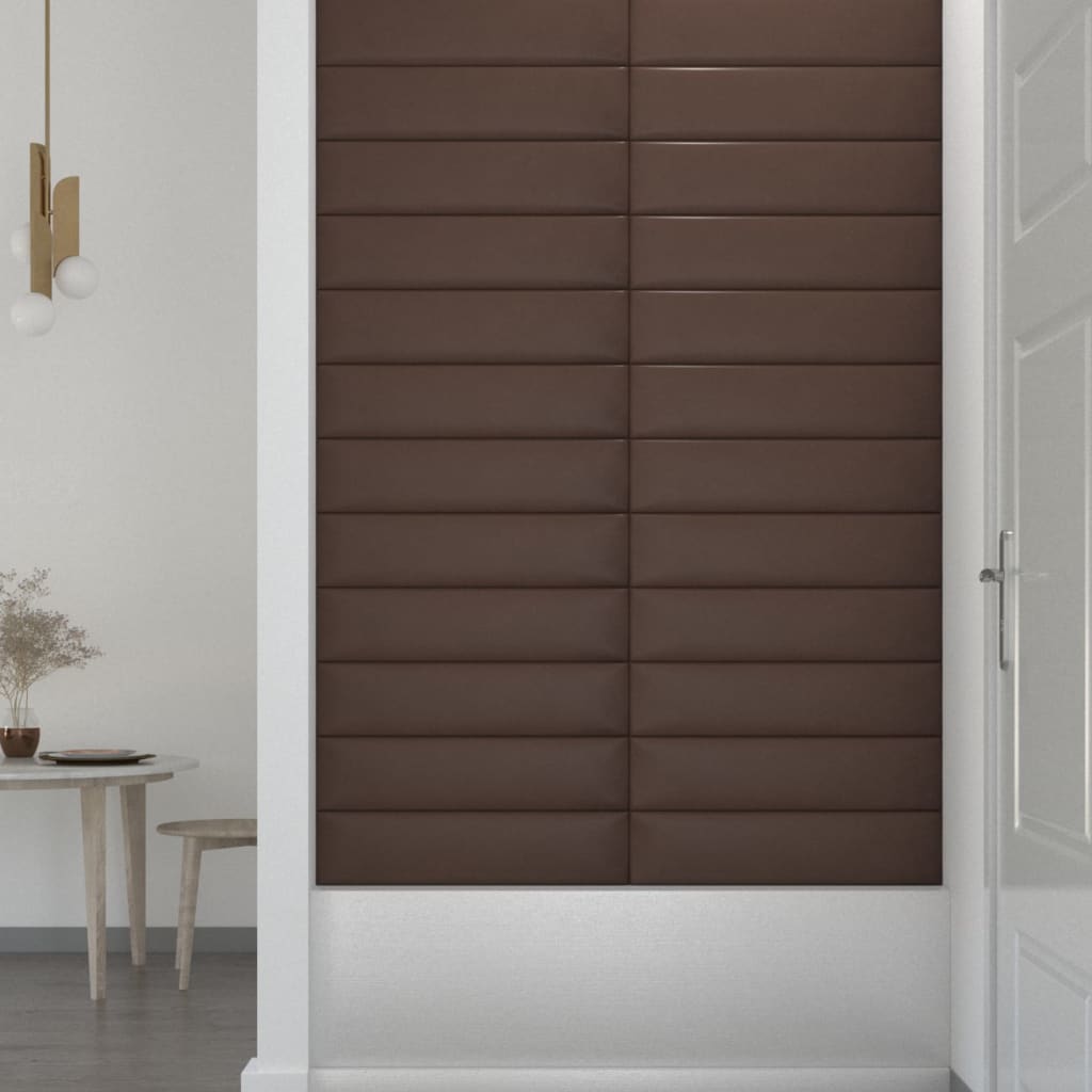Panneaux muraux 12 pcs Marron 60x15 cm Similicuir 1,08 m²