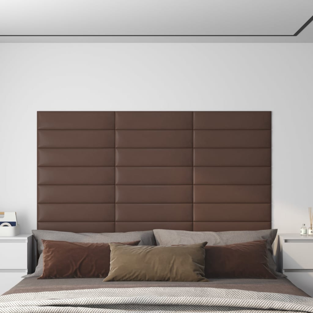 Panneaux muraux 12 pcs Marron 60x15 cm Similicuir 1,08 m²
