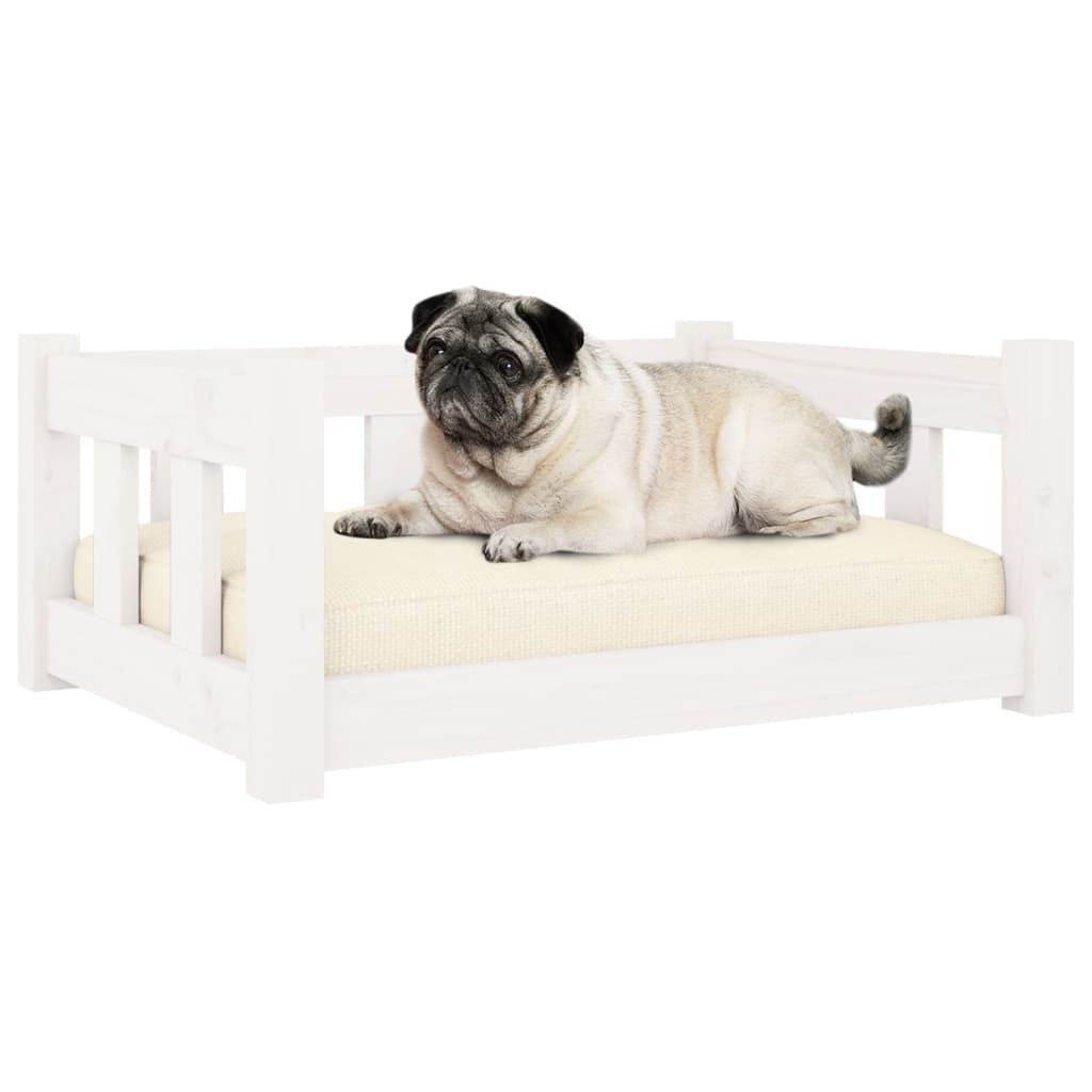 Lit pour chien Blanc 65,5x50,5x28 cm Bois de pin solide