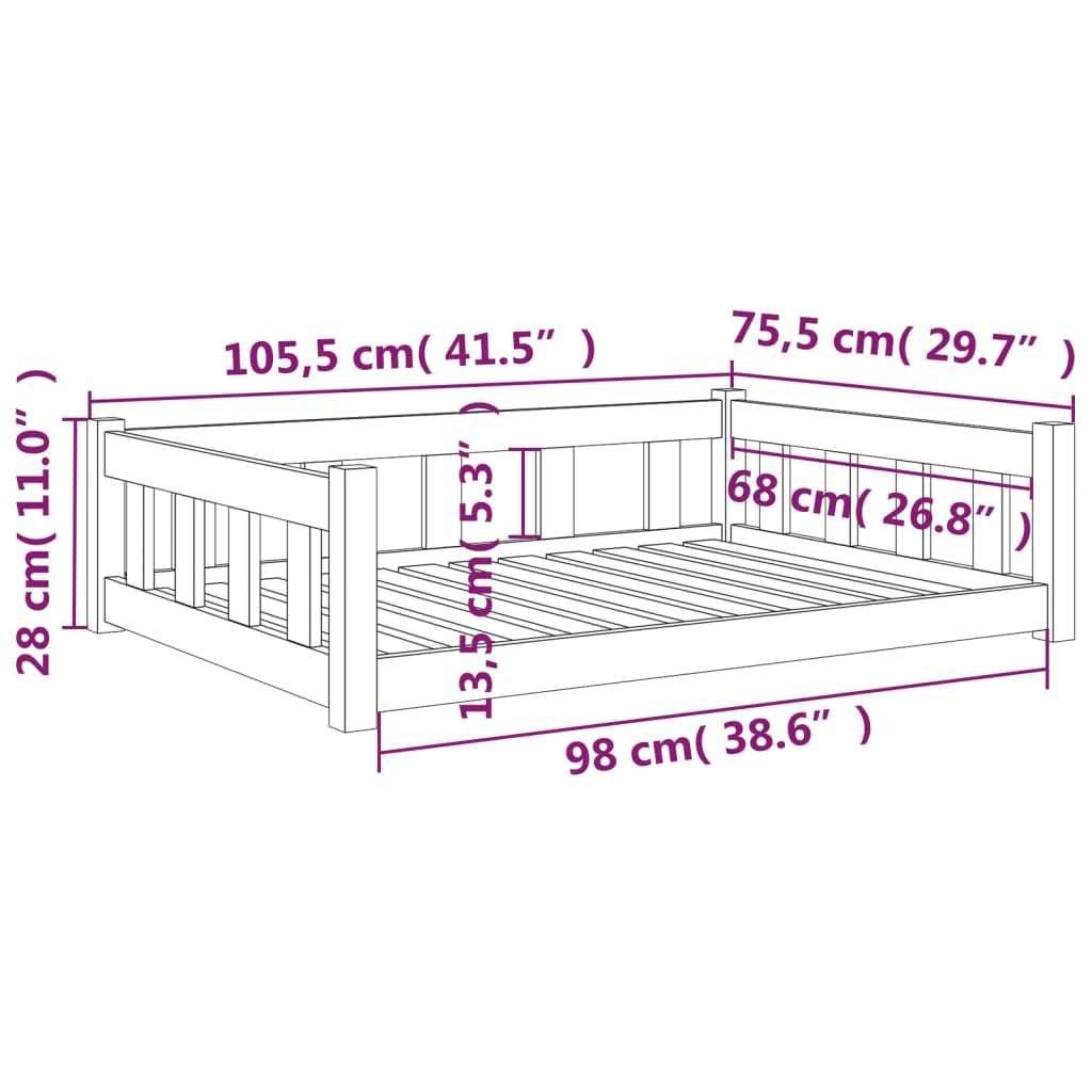 Lit pour chien Blanc 105,5x75,5x28 cm Bois de pin solide