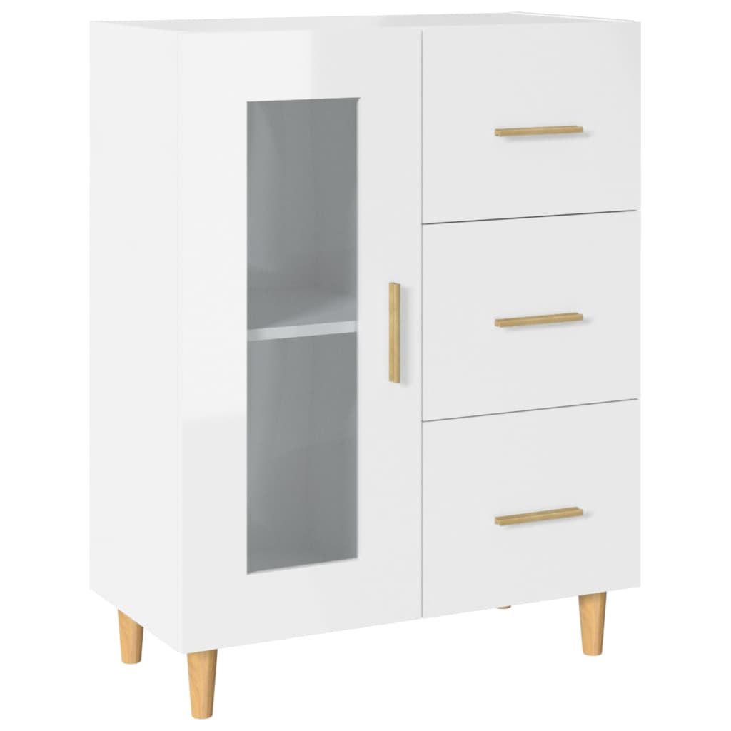 Buffet Blanc brillant 69,5x34x90 cm Bois d'ingénierie