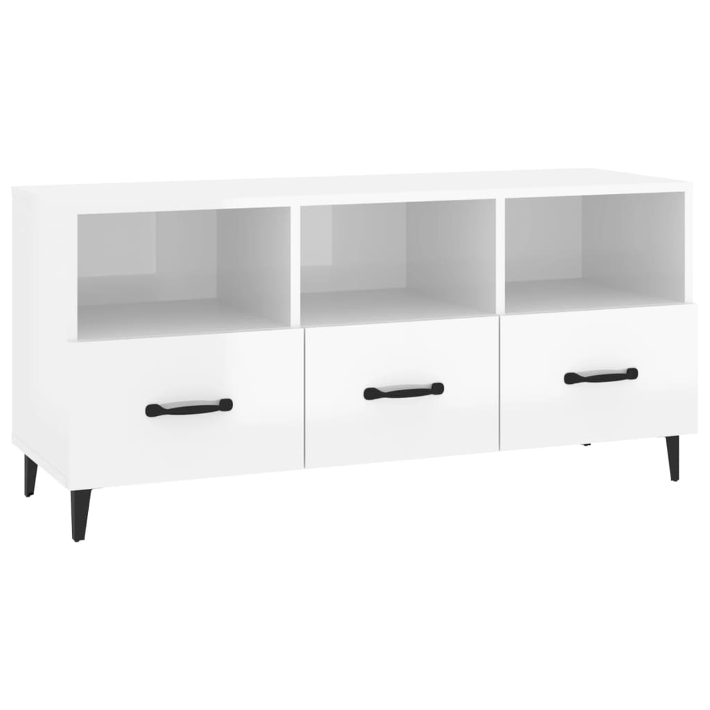 Meuble TV Blanc brillant 102x35x50 cm Bois d'ingénierie