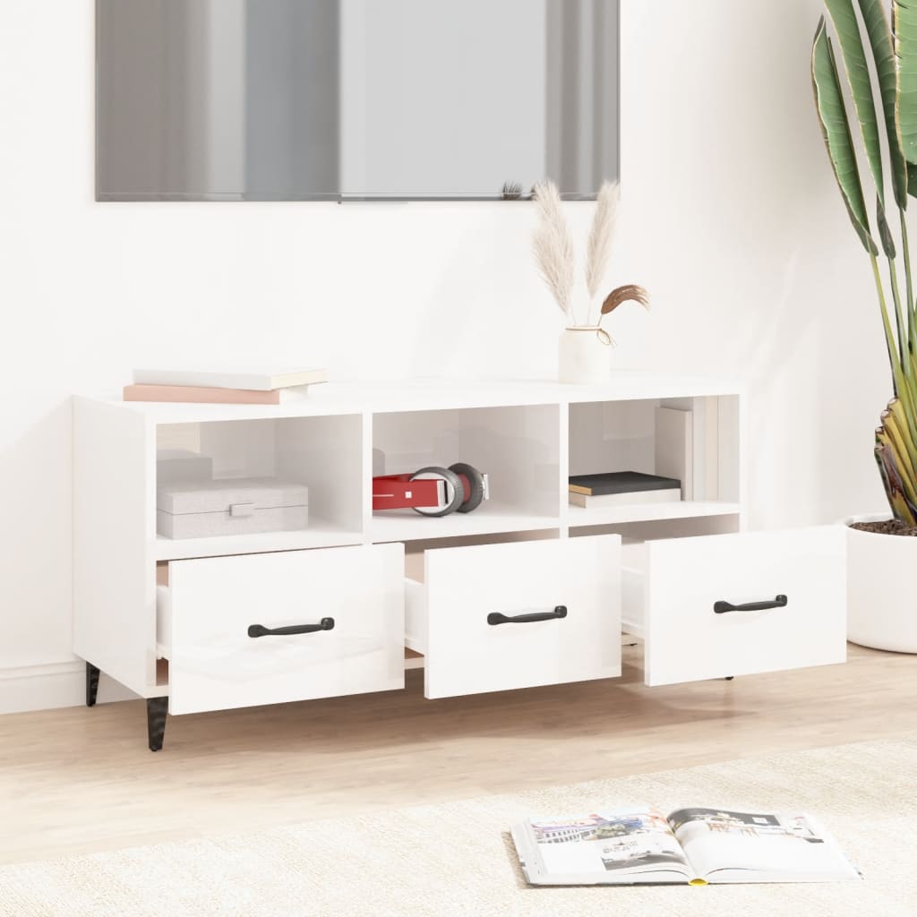 Meuble TV Blanc brillant 102x35x50 cm Bois d'ingénierie